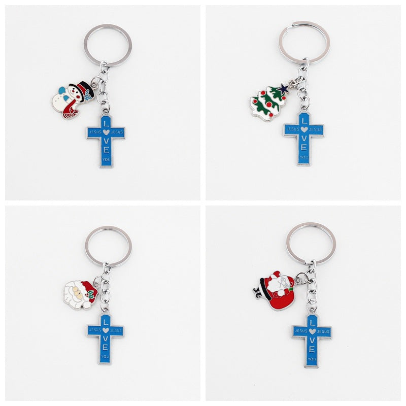 Wholesale Christmas Rainbow Cross Zinc Alloy Keychain
